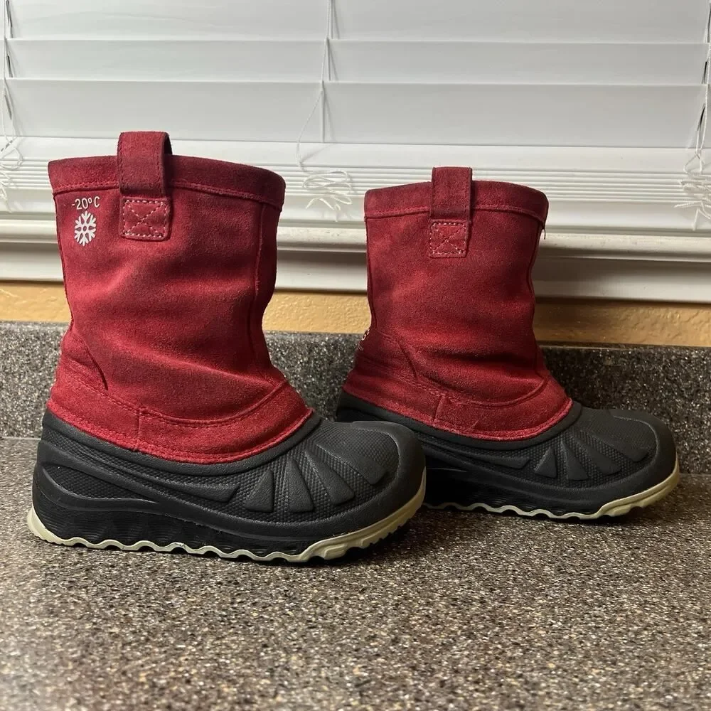 Ugg Waterproof Kids Junior 1 Red/Black Suede Insulated Winter Snow Boots Pull On